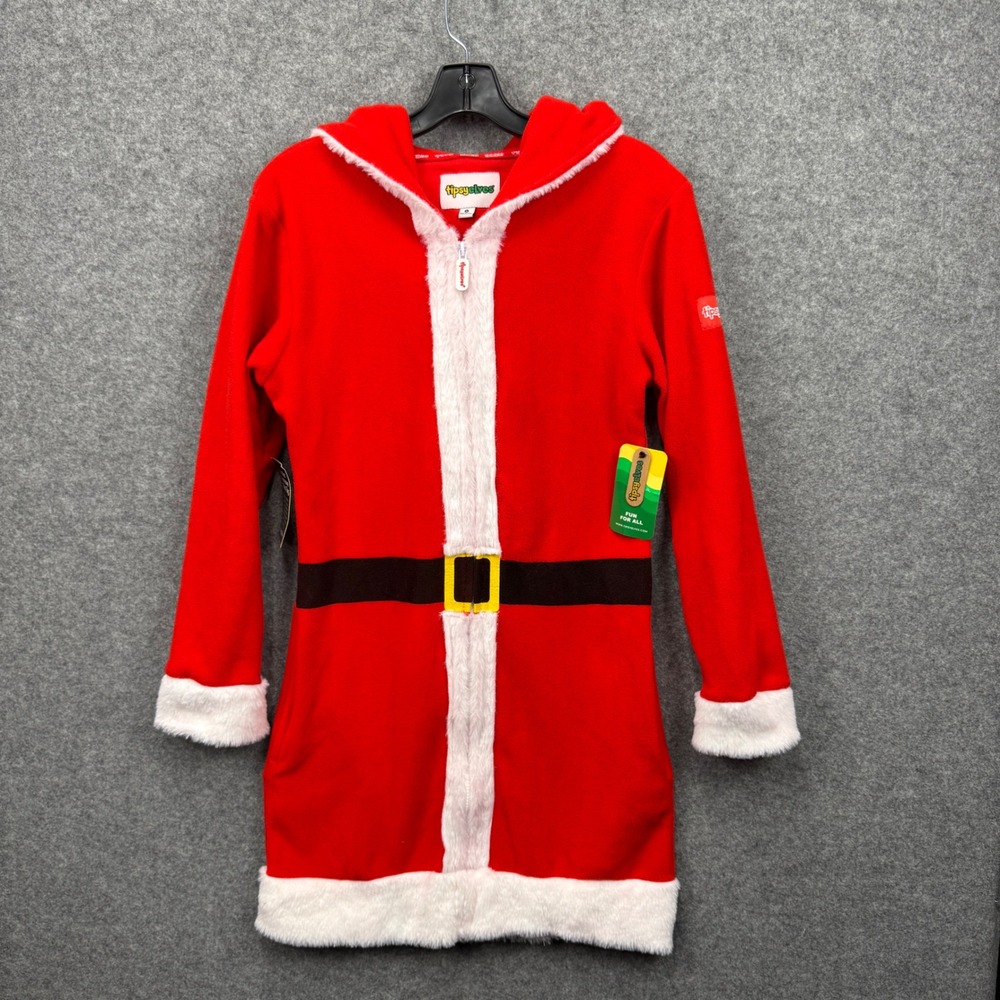 Tipsy Elves Womens Mrs Claus Cozy Dress Red Fleece Hooded Santa Suit Medium NEW